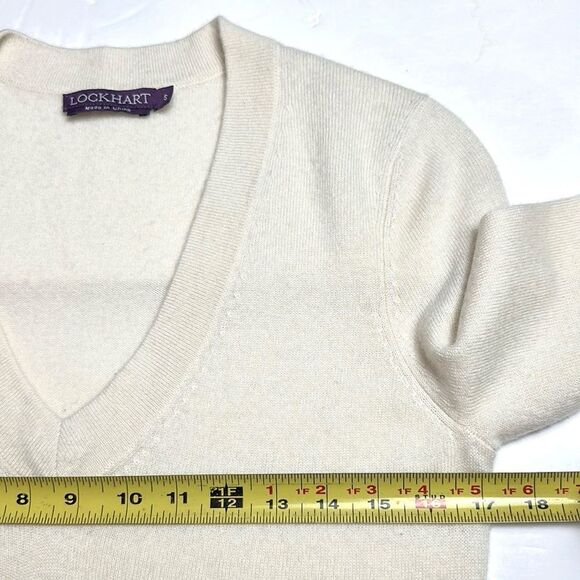LOCKHART Long Cashmere Sweater V-neck Ivory 3/4 Sleeve size S - Picture 10 of 10